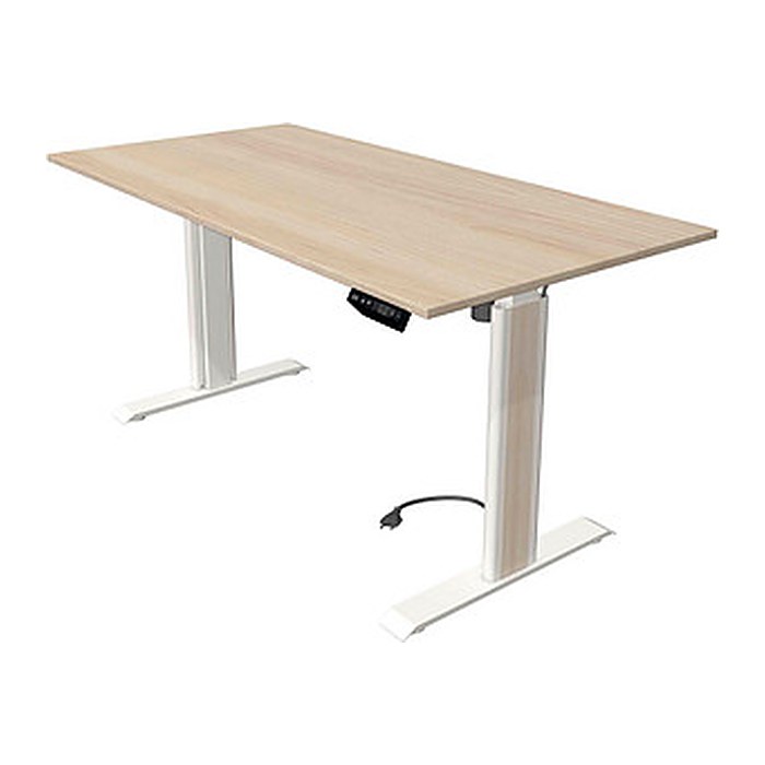 Kerkmann Move 1 advance elektrisch höhenverstellbarer Schreibtisch ahorn rechteckig, T-Fuß-Gestell weiß 160,0 x 80,0 cm