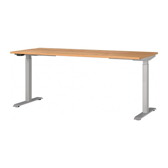 GERMANIA JET höhenverstellbarer Schreibtisch navarra-eiche rechteckig, T-Fuß-Gestell silber 180,0 x 80,0 cm