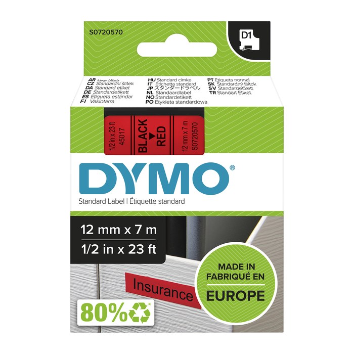 DYMO Schriftband D1 45017 S0720570, 12 mm, schwarz auf rot, 1 St.