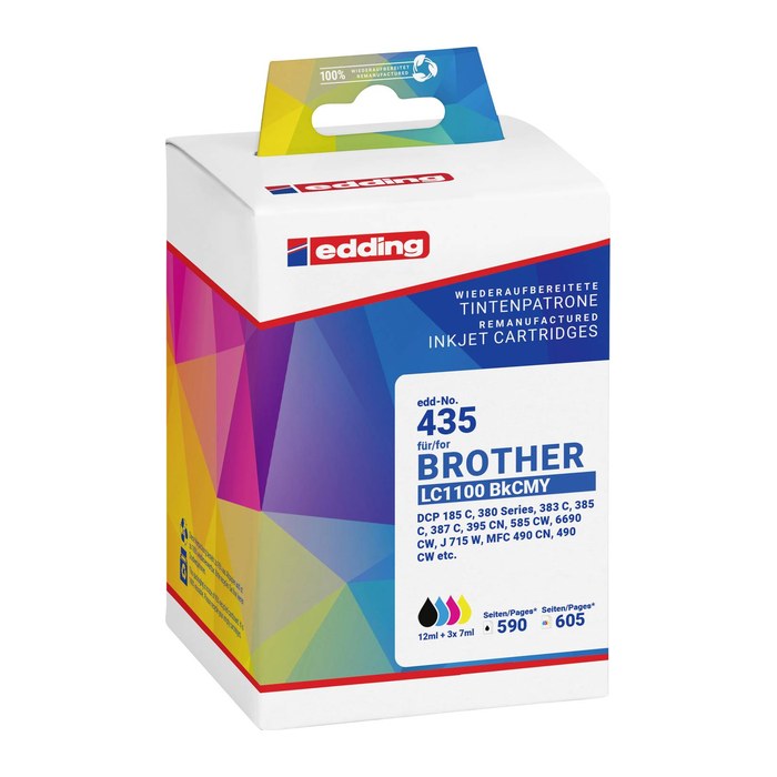 edding EDD-435 schwarz, cyan, magenta, gelb Druckerpatronen kompatibel zu brother LC-1100BK/C/M/Y, 4er-Set