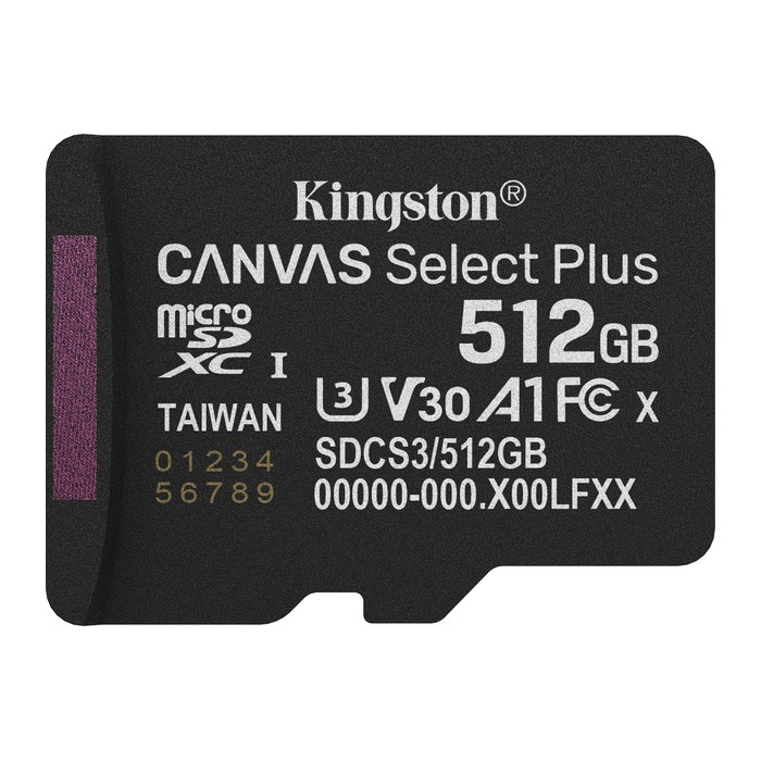 SD MicroSD Card 512GB Kingston SDXC Canvas+ Gen3 o.Adapter retail