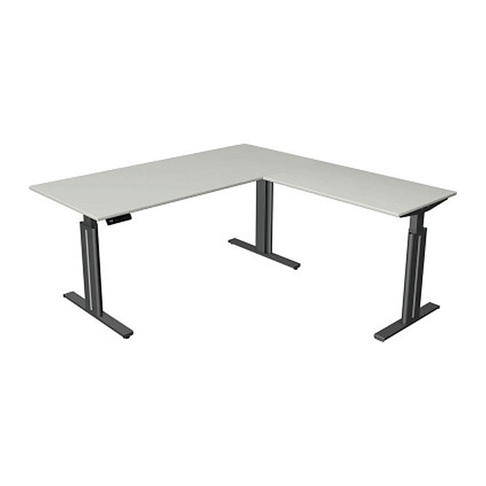 Kerkmann Move 3 elegant elektrisch höhenverstellbarer Schreibtisch lichtgrau L-Form, T-Fuß-Gestell grau 180,0 x 180,0 cm
