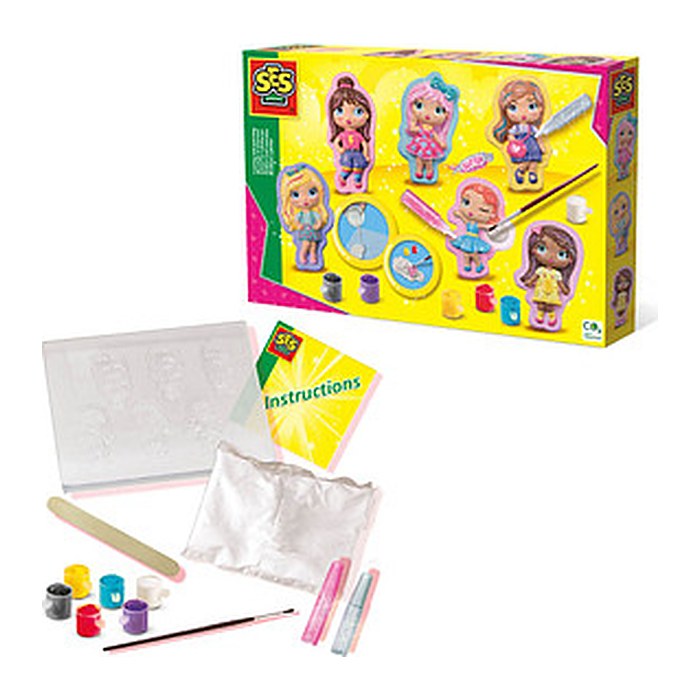SES Creative® Gipsgießen-Set Glitzer Styling Girl mehrfarbig