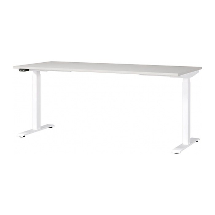GERMANIA JET höhenverstellbarer Schreibtisch lichtgrau rechteckig, T-Fuß-Gestell weiß 180,0 x 80,0 cm
