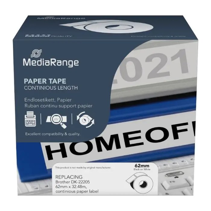 MediaRange Endlospapierrolle für Etikettendrucker ersetzt brother DK-22205 weiß, 62,0 mm x 30,48 m, 1 Rollen