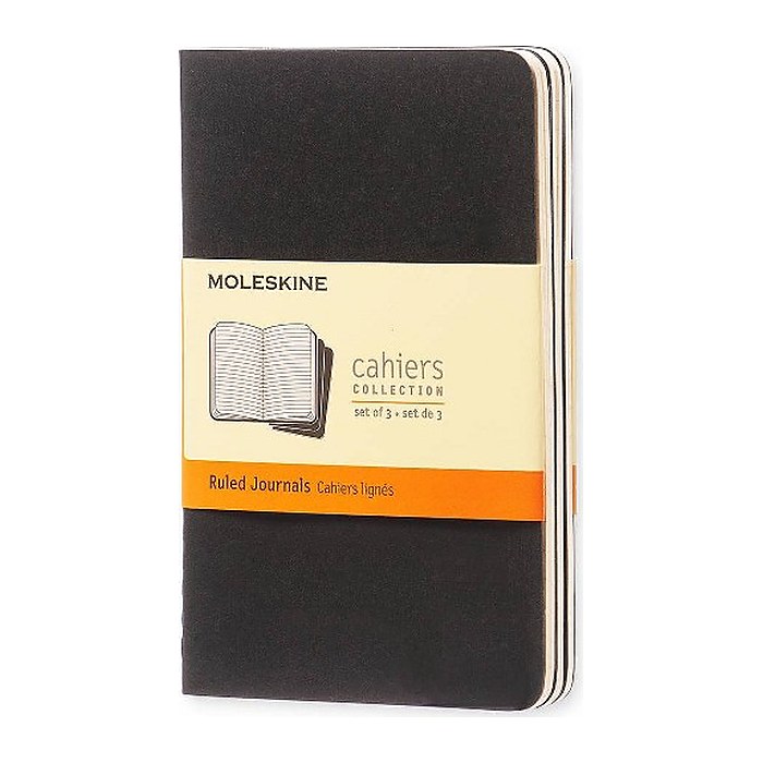 MOLESKINE Notizbücher Cahier ca. DIN A6 liniert, schwarz Softcover 64 Seiten, 3 St.