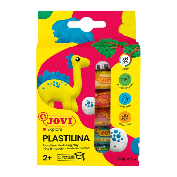 JOVI Knete PLASTILINA farbsortiert, 6 Farben je 15,0 g