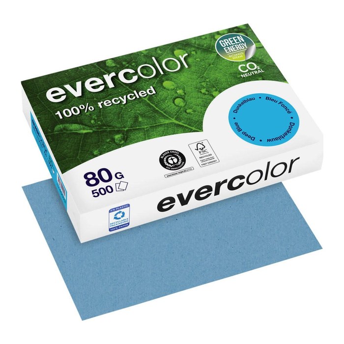 Clairefontaine Recyclingpapier Evercolor dunkelblau DIN A4 80 g/qm 500 Blatt
