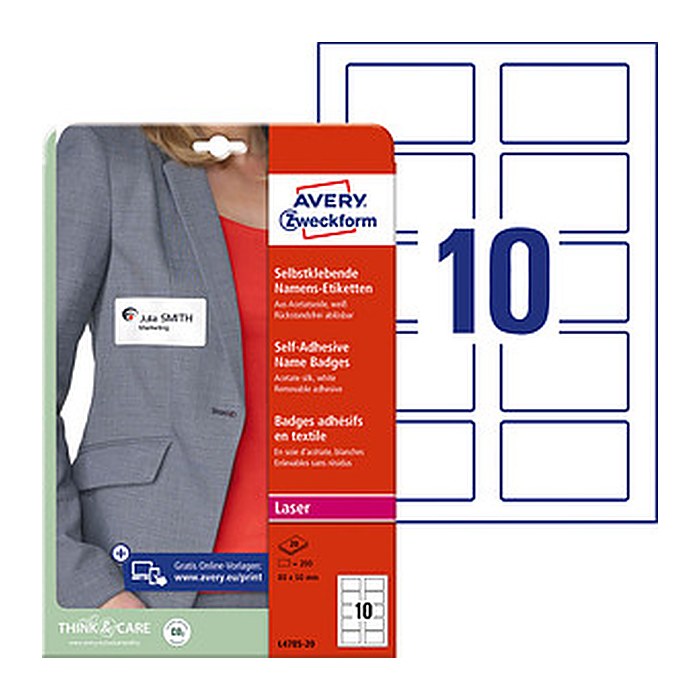 AVERY Zweckform Namensetiketten L4785-20 weiß 80,0 x 50,0 mm, 20 Blatt