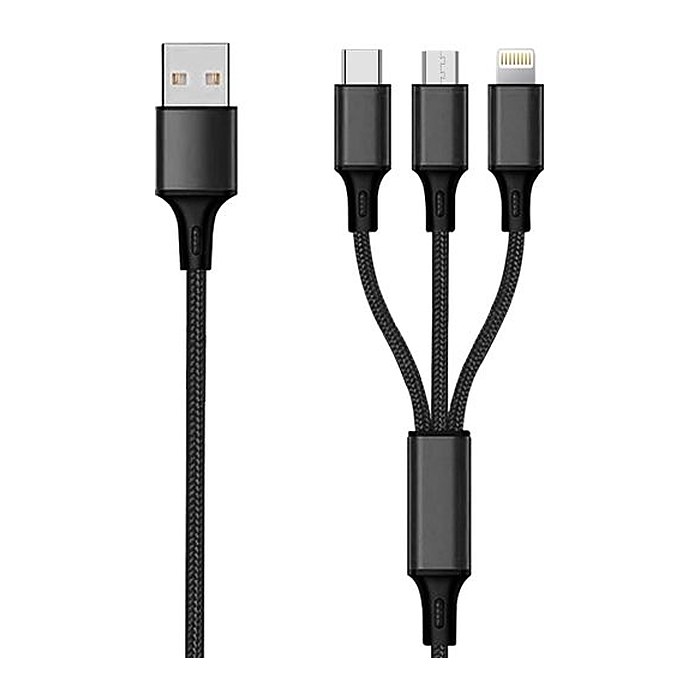 2GO USB 3in1 Ladekabel Micro-USB/Lightn/USB-C Nylon 300cm sw
