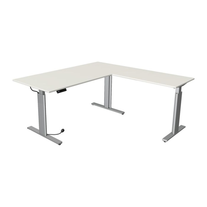 Kerkmann Move 3 tube elektrisch höhenverstellbarer Schreibtisch weiß L-Form, T-Fuß-Gestell silber 180,0 x 80,0 cm