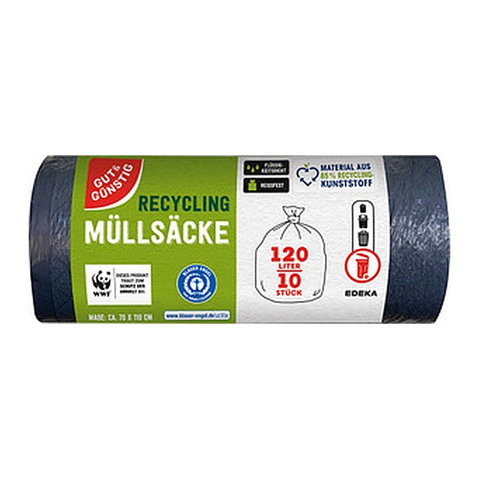 GUT&GÜNSTIG Müllbeutel RECYCLING 120,0 l schwarz, 10 St.