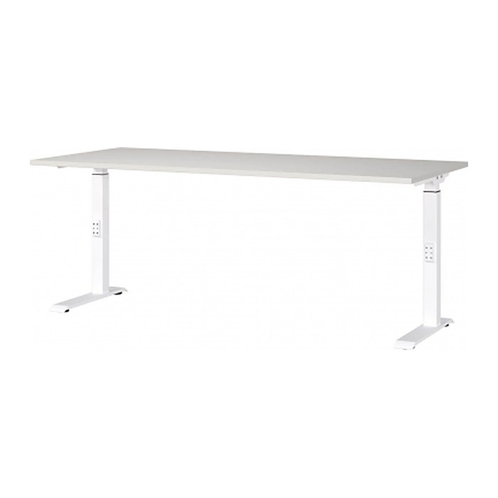 GERMANIA DOWNEY höhenverstellbarer Schreibtisch lichtgrau rechteckig, C-Fuß-Gestell weiß 180,0 x 80,0 cm