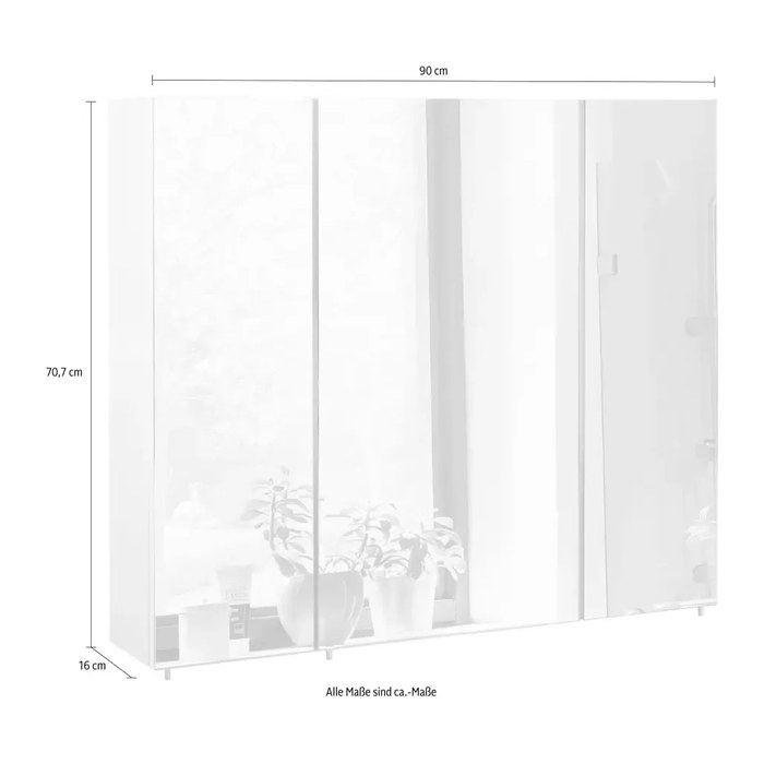 MÖBELPARTNER Spiegelschrank Basic 134108 weiß glanz 90,0 x 16,0 x 70,7 cm