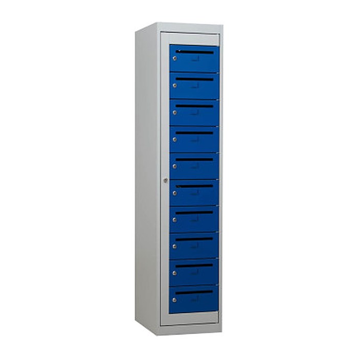 Gürkan Schließfachschrank lichtgrau, blau 111315, 10 Schließfächer 40,0 x 50,0 x 180,0 cm