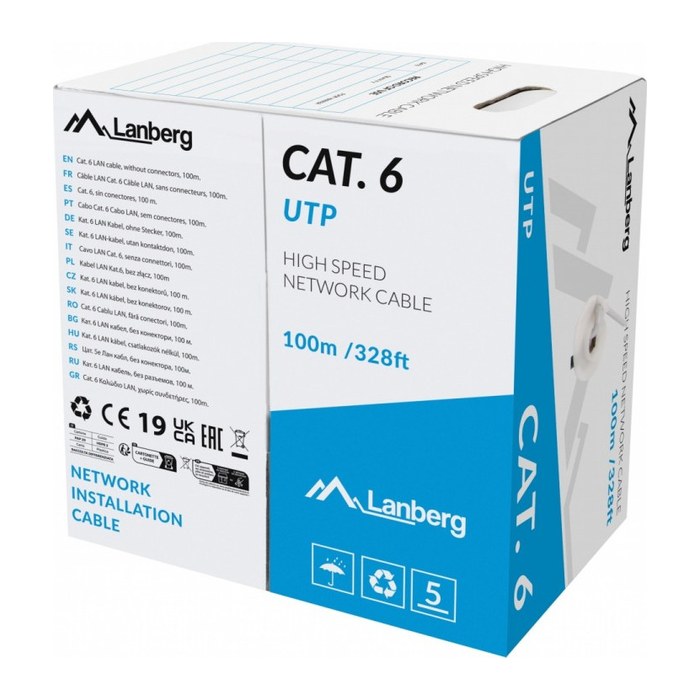 LANBERG Verlegekabel CAT.6 UTP 100m CU CPR+Fluke grau