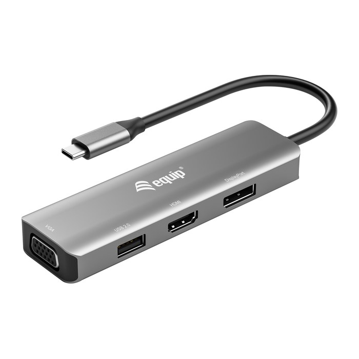 Equip Adapter USB-C->HDMI/DP/VGA/USB2.0 4K/ 60Hz 0.15m Alu.