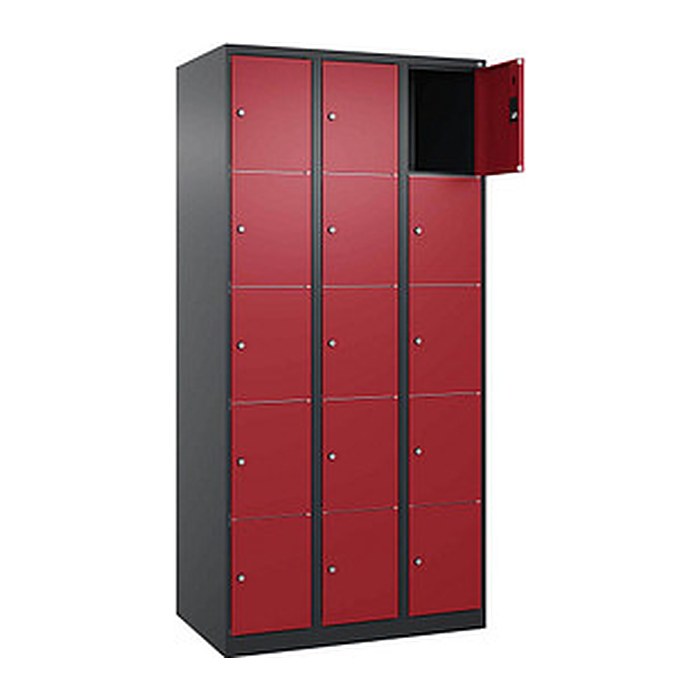 CP Schließfachschrank Classic Plus rubinrot, schwarzgrau 080000-305 S10029, 15 Schließfächer 90,0 x 50,0 x 185,0 cm