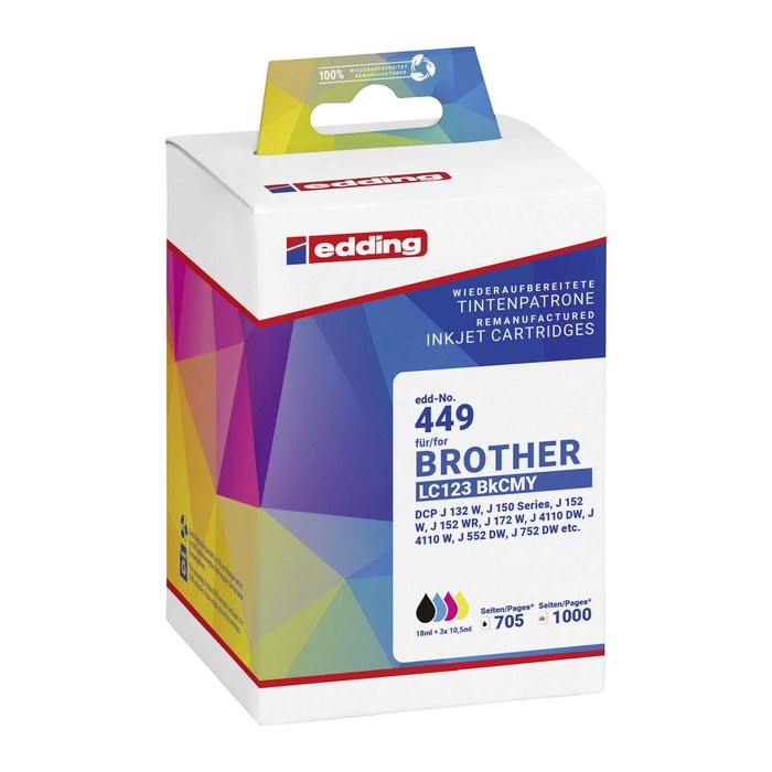 edding EDD-449 schwarz, cyan, magenta, gelb Druckerpatronen kompatibel zu brother LC-123BK/C/M/Y, 4er-Set