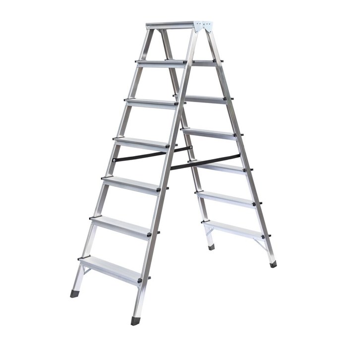 MUNK Stehleiter beidseitig 11167 silber 2x 7 Stufen, H: 151,0 cm