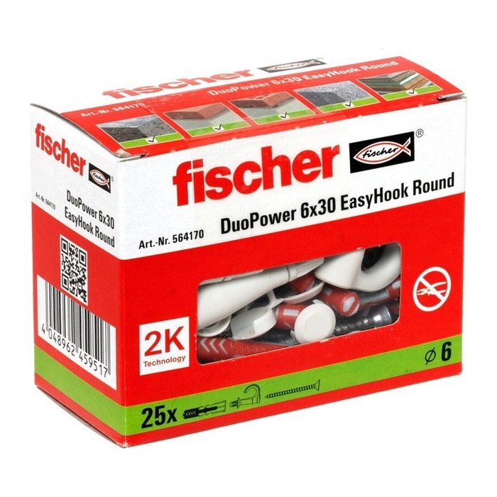 fischer EasyHook Round - DuoPower 6x30 2K 564170 Dübel mit Schrauben, 25 St.