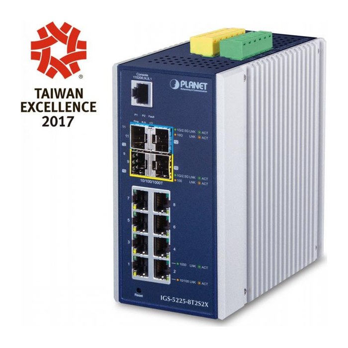 PLANET Industrial L2+ 8-Port 10/100/1000T + 2-Port