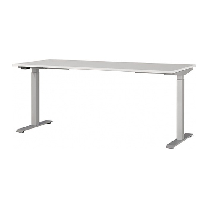 GERMANIA JET höhenverstellbarer Schreibtisch lichtgrau rechteckig, T-Fuß-Gestell silber 180,0 x 80,0 cm