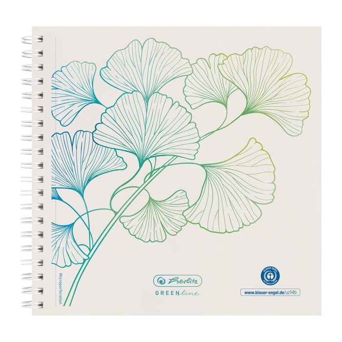 Herlitz Spiralblock 14,8x14,8 100Bl.punktiert GREENlineGinkg