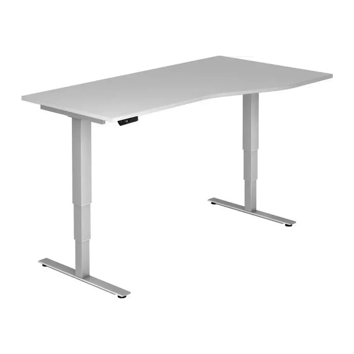 HAMMERBACHER VXDSM18 elektrisch höhenverstellbarer Schreibtisch lichtgrau Trapezform, T-Fuß-Gestell silber 180,0 x 100,0 cm