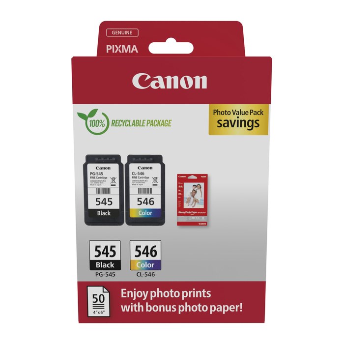 Canon PG-545/CL-546 schwarz, color Druckköpfe + Fotopapier, 2er-Set