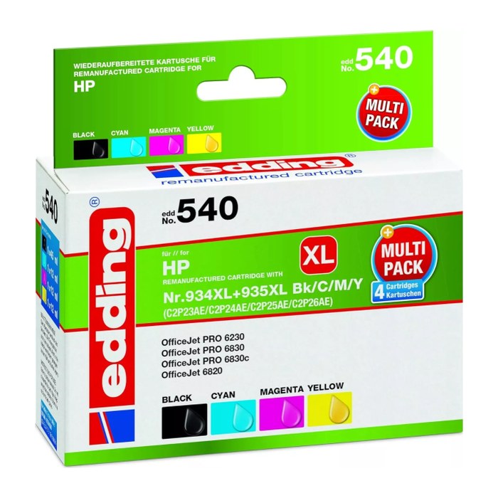edding EDD-540 schwarz, cyan, magenta, gelb Druckerpatronen kompatibel zu HP 934XL + 935XL (X4E14AE), 4er-Set