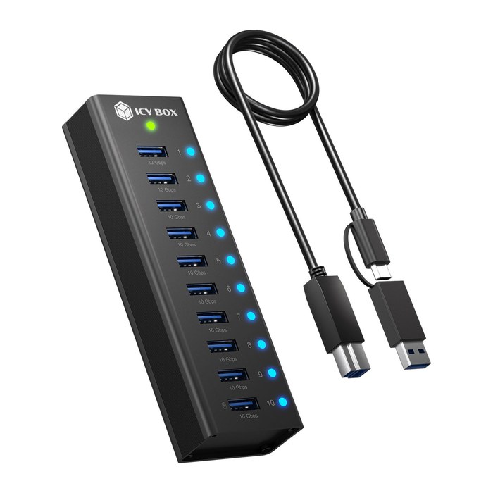 ICY BOX USB 3.2 Hub 10 Port mit Ladeport IB-AC6110a