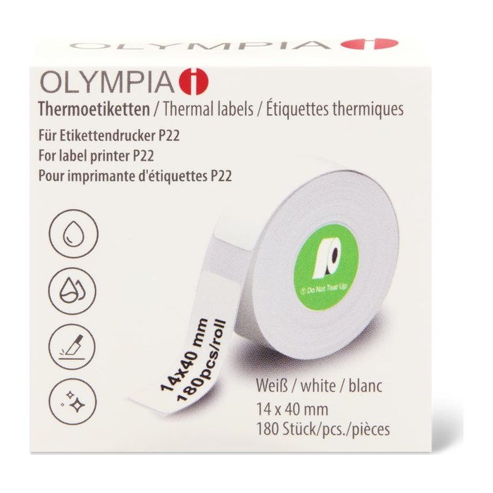 OLYMPIA Etikettenrolle für Etikettendrucker weiß, 14,0 x 40,0 mm, 1 x 180 Etiketten