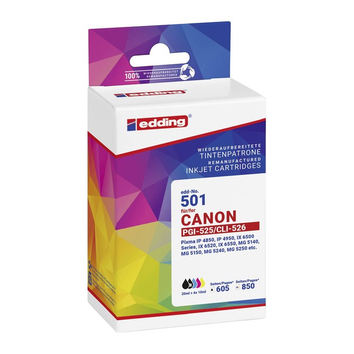 edding EDD-501 2x schwarz, cyan, magenta, gelb Druckerpatronen kompatibel zu Canon PGI-525 BK, CLI-526 BK/C/M/Y, 5er-Set