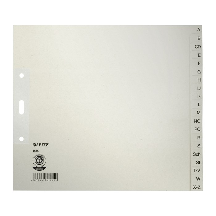 LEITZ Ordnerregister 1210 DIN A4 Halbformat, Überbreite A-Z grau 20-teilig, 5 Satz
