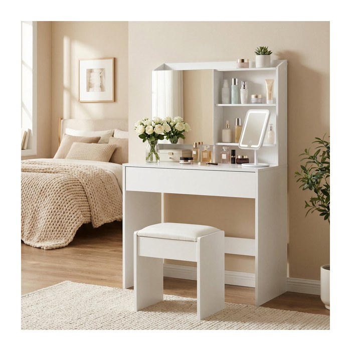 VASAGLE Schminktisch rechteckig Spanplatte weiß 70,0 x 40,0 x 136,0 cm, 1 St.