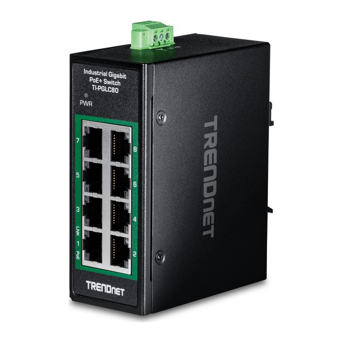 TRENDnet Industrial Switch 8-Port Gbit PoE+ Mini DIN-Rail
