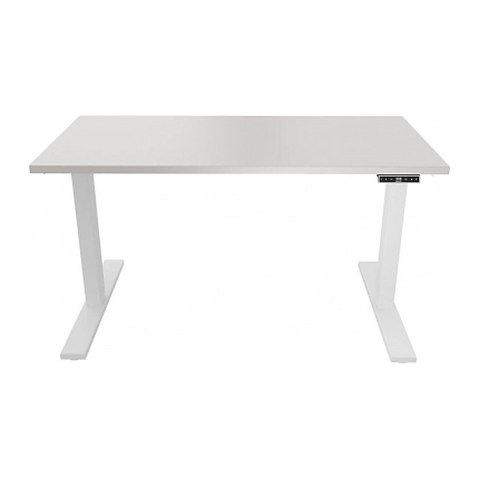 BISLEY E-WonderTech elektrisch höhenverstellbarer Schreibtisch lichtgrau rechteckig, T-Fuß-Gestell weiß 140,0 x 60,0 cm