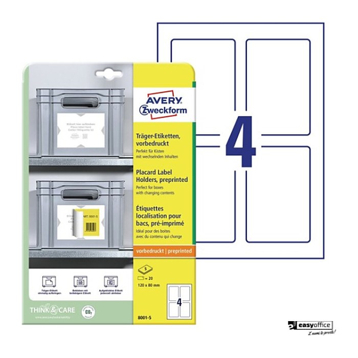 AVERY Zweckform Träger-Etiketten 8001-5 weiß 80,0 x 120,0 mm, 5 Blatt
