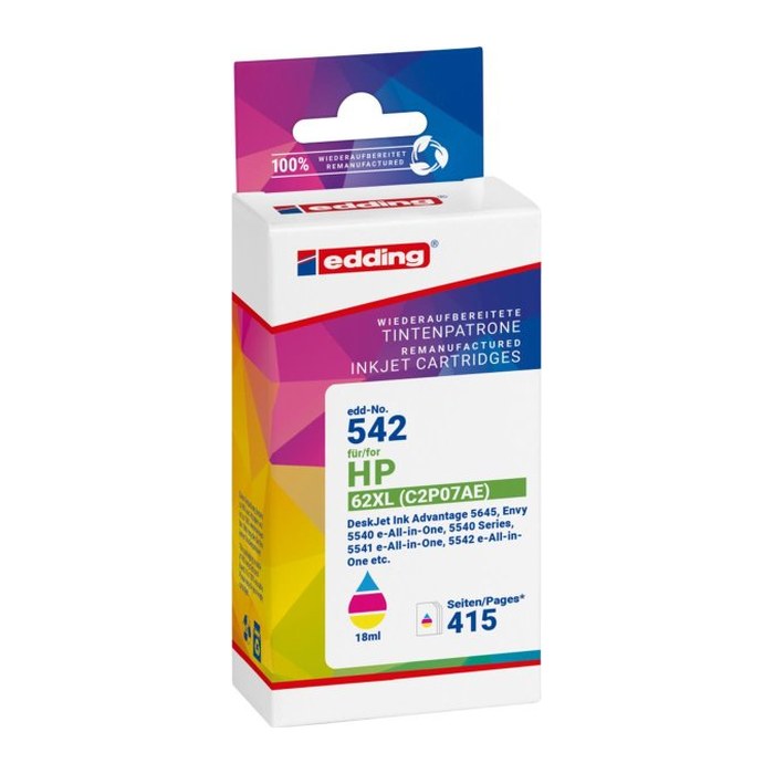 edding EDD-542 color Druckerpatrone kompatibel zu HP 62XL (C2P07AE)
