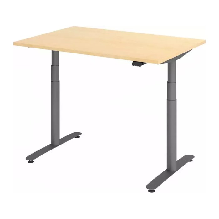 HAMMERBACHER VXDLR12 elektrisch höhenverstellbarer Schreibtisch ahorn rechteckig, T-Fuß-Gestell grau 120,0 x 80,0 cm
