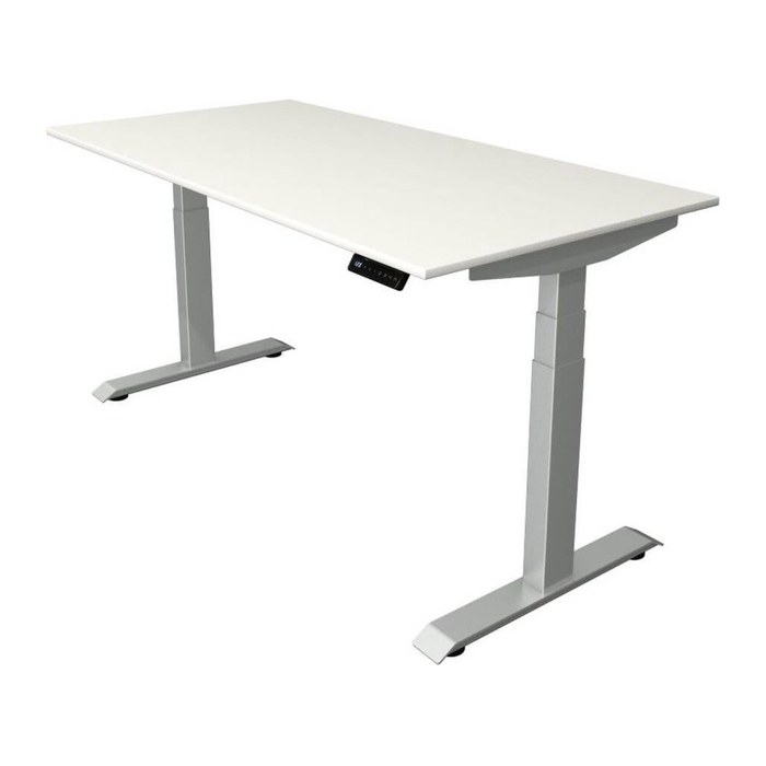 Kerkmann Move 4 elektrisch höhenverstellbarer Schreibtisch weiß rechteckig, T-Fuß-Gestell silber 140,0 x 80,0 cm