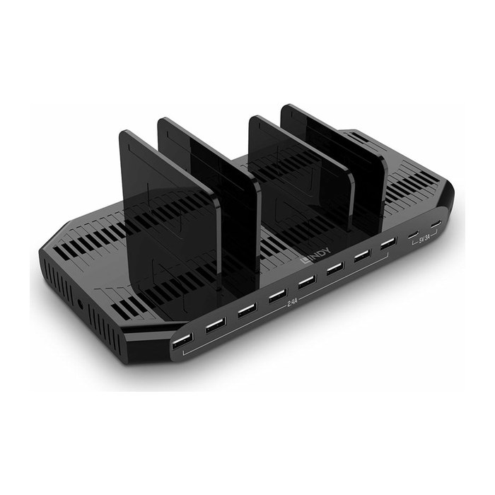 LINDY 10-Port USB-Ladestation 120W, 2xUSB-C 5V3A/8xUSB 2,4A