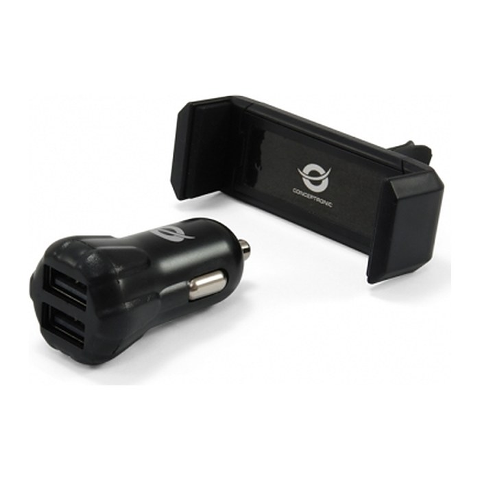 CONCEPTRONIC KFZ-Ladegerät 2-Port 2xUSB-A +Halter 10W sw