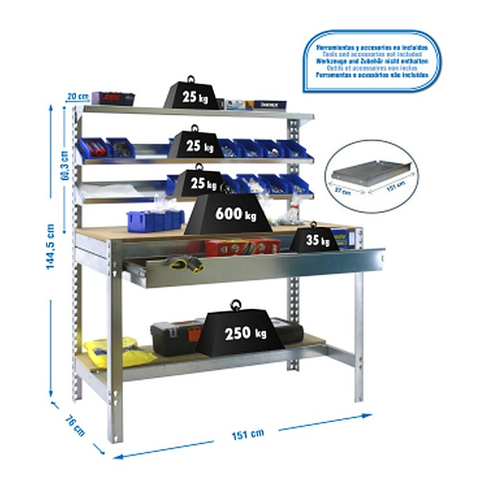 Simonrack Werkbank SIMONWORK BT1 BOX silber 1 Schublade 151,0 x 76,0 x 144,5 cm