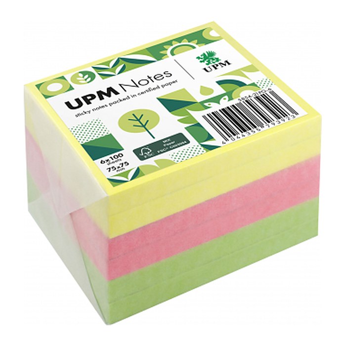 UPM Notes Brilliantmix Haftnotizen doppelte Haftung farbsortiert, 6 Blöcke
