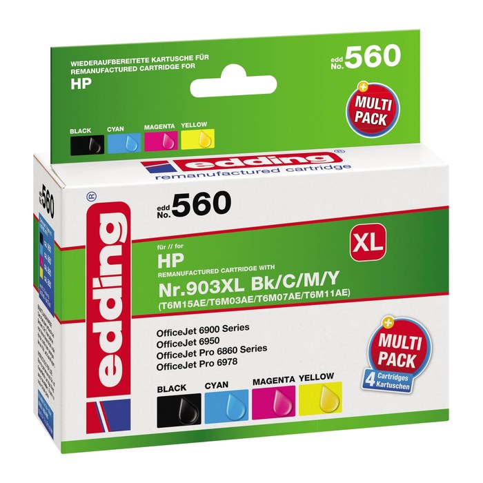 edding EDD-560 schwarz, cyan, magenta, gelb Druckerpatronen kompatibel zu HP 903XL (3HZ51AE), 4er-Set