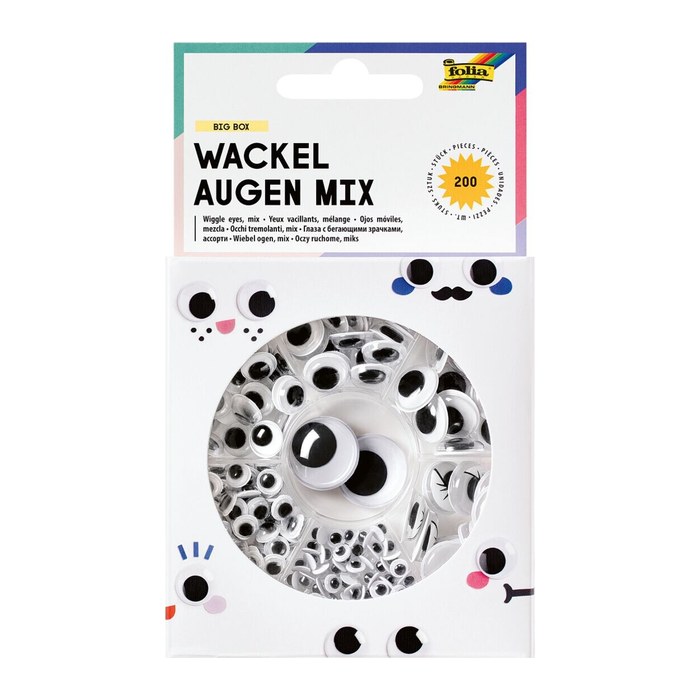 folia Wackelaugen weiß BIG BOX MIX Ø 5,0 - 20,0 mm, 200 St.