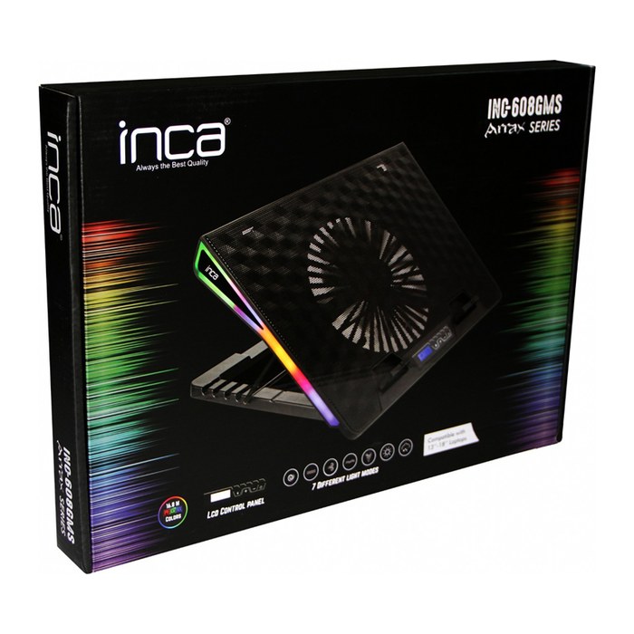 INCA Notebook Kühler 1x 185x20mm Lüfter/RGB/ 800RPM/2xUSB sw retail