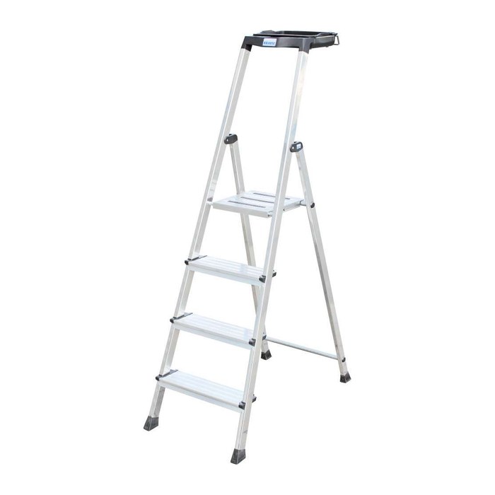 KRAUSE Stehleiter einseitig MONTO Secury mit Multi-Grip silber 4 Stufen, H: 160,0 cm